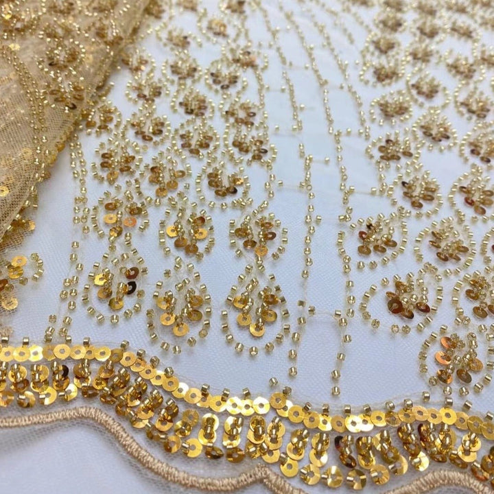 5 YARDS / 7 COLORS / Floral Glitter Sequin Beaded Embroidery Tulle Mesh Lace Fabric - Classic & Modern