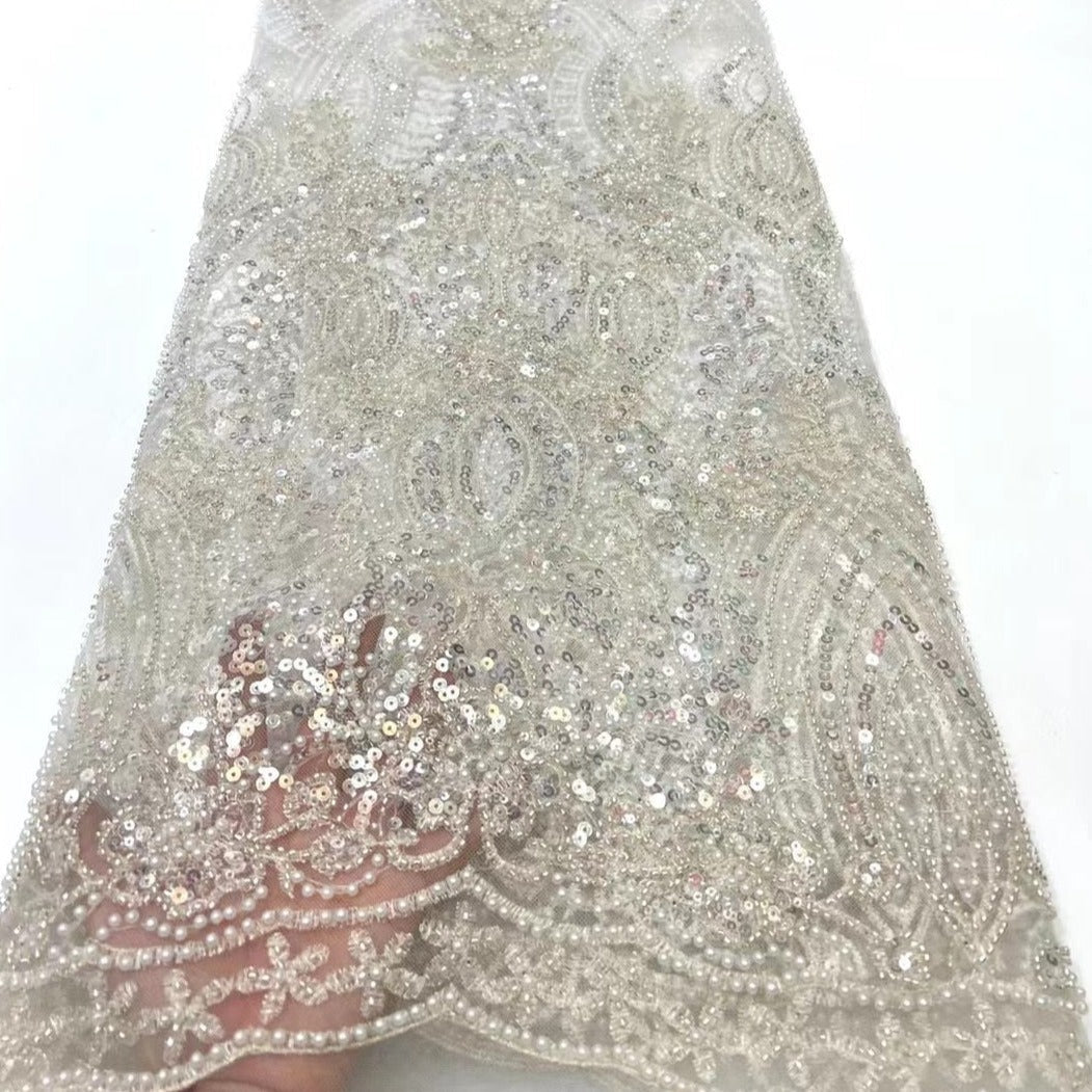 5 YARDS / 7 COLORS / Luxury Full Beaded Glitter Sequin Embroidery Tulle Mesh Lace Fabric - Classic & Modern