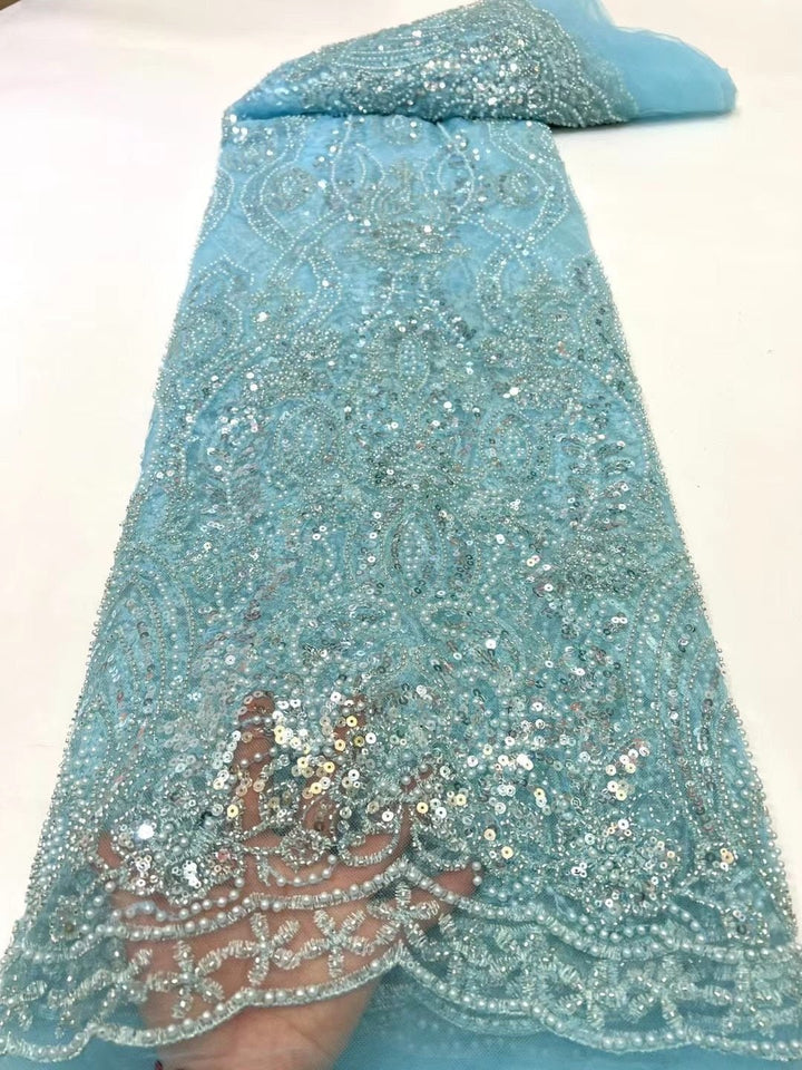 5 YARDS / 7 COLORS / Luxury Full Beaded Glitter Sequin Embroidery Tulle Mesh Lace Fabric - Classic & Modern