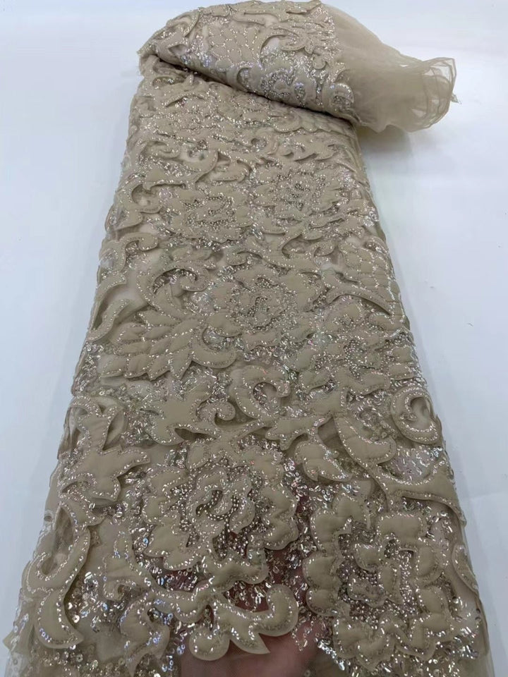 5 YARDS / 8 COLORS / 1-Velvet Outlined Flower Beaded Glitter Embroidery Mesh Lace Wedding Dress Fabric - Classic & Modern