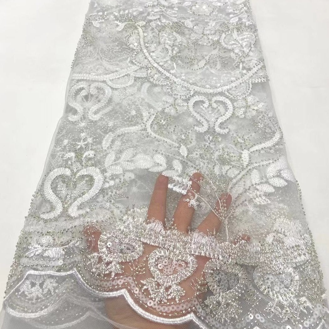 5 YARDS / 8 COLORS / 2-Regal Damask Beaded Glitter Embroidery Mesh Lace Party Wedding Dress Fabric - Classic & Modern