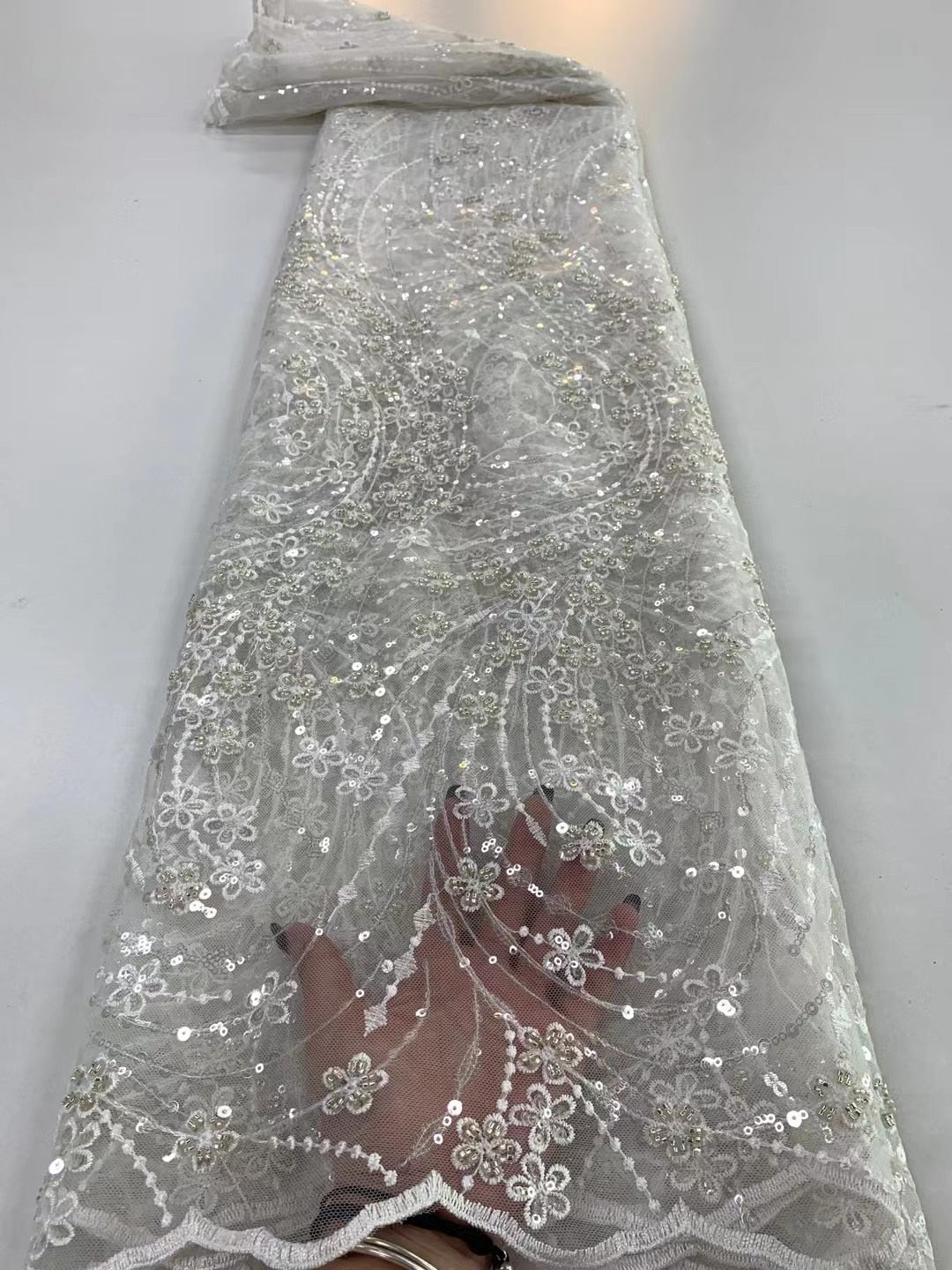 5 YARDS / 8 COULEURS / Tissu de robe de mariée en dentelle de maille de broderie de paillettes florales