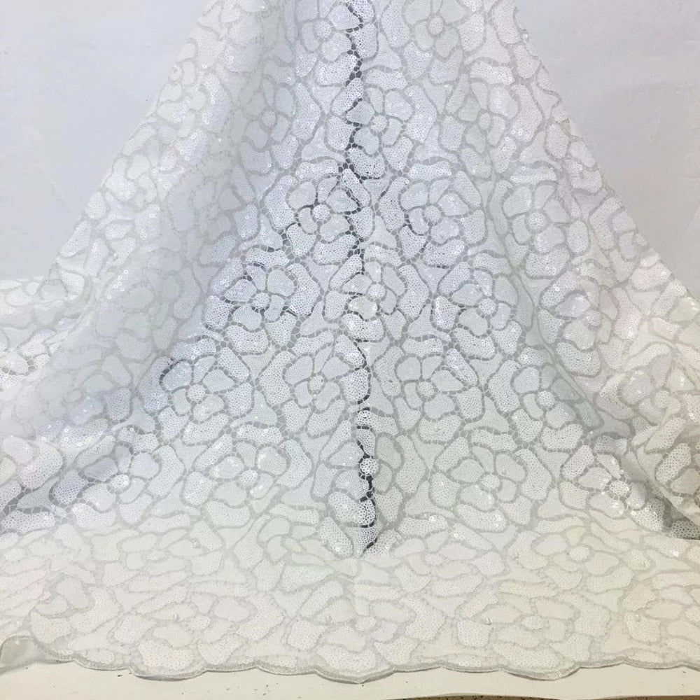 5 YARDS / 8 COLORI / Tessuto Ninette grande floreale con paillettes ricamate in tulle a rete in pizzo per abiti da ballo per feste