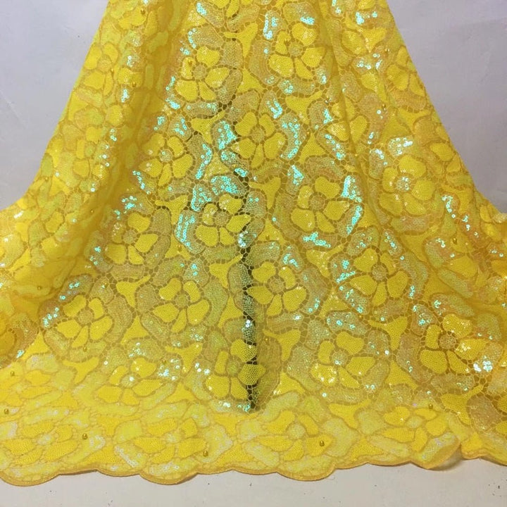 5 YARDS / 8 COLORS / Ninette Large Floral Glitter Sequin Embroidery Tulle Mesh Lace Party Prom Bridal Dress Fabric