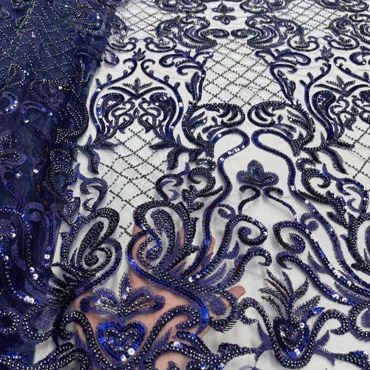 5 YARDS / 8 COLORS / Royal Damask Glitter Sequin Beaded Embroidery Tulle Mesh Party Lace Fabric - Classic & Modern