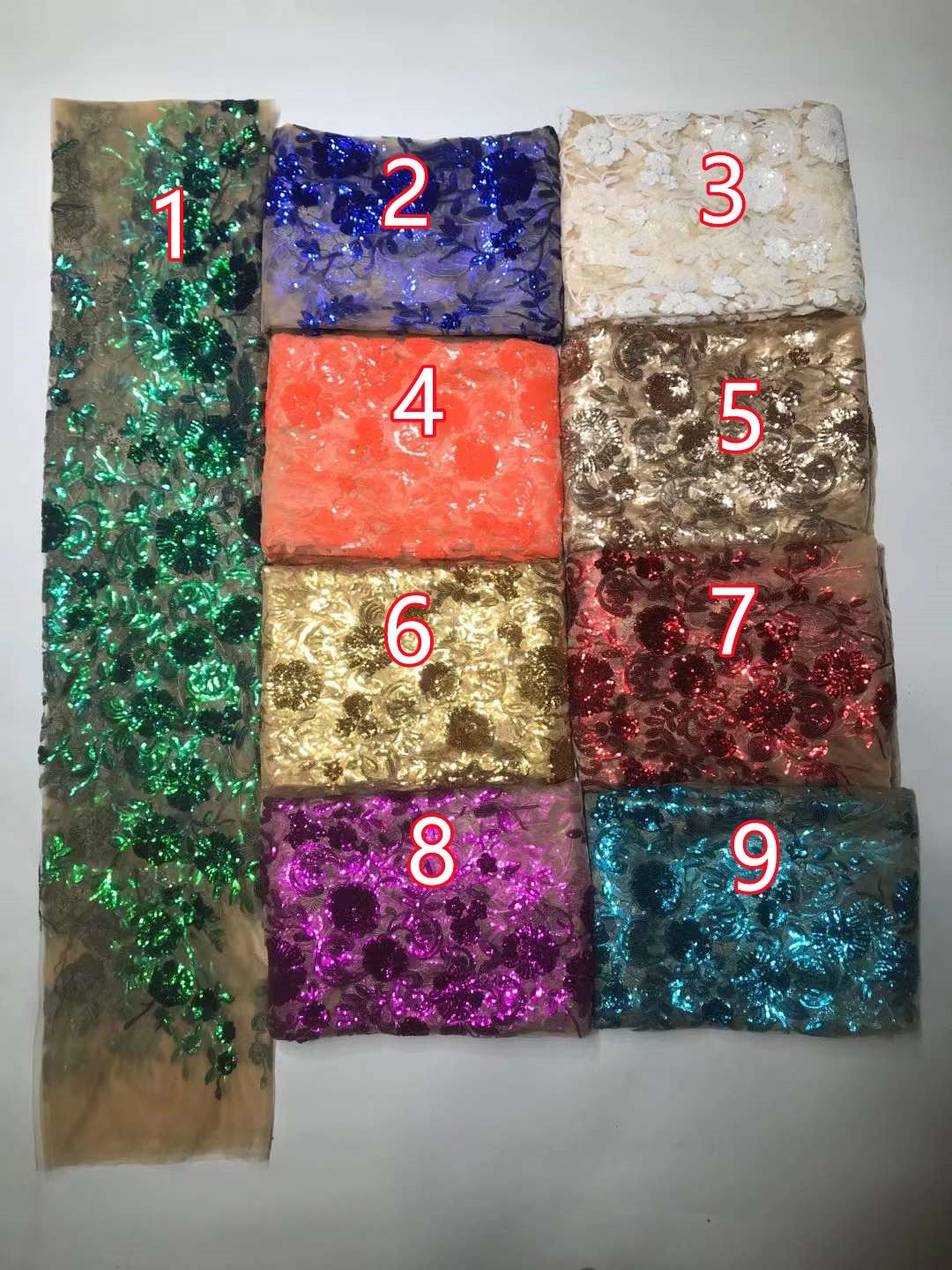 5 YARDS / 9 COLORS / Luxury Floral Sequin Embroidery Tulle Mesh Sequin Lace Fabric - Classic & Modern