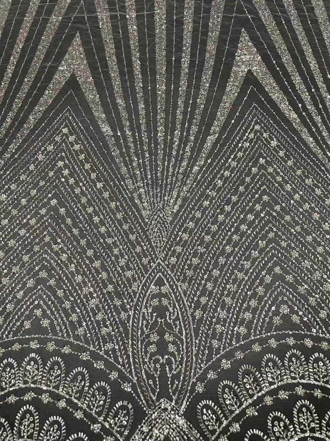5 YARDS / Ritej Abstract Beige Ivory Glitter Sequin Beaded Embroidery Classic Modern Fabrics 5 YARDS / Ritej Abstract Beige Ivory Glitter Sequin Beaded Embroidery Classic Modern Fabrics