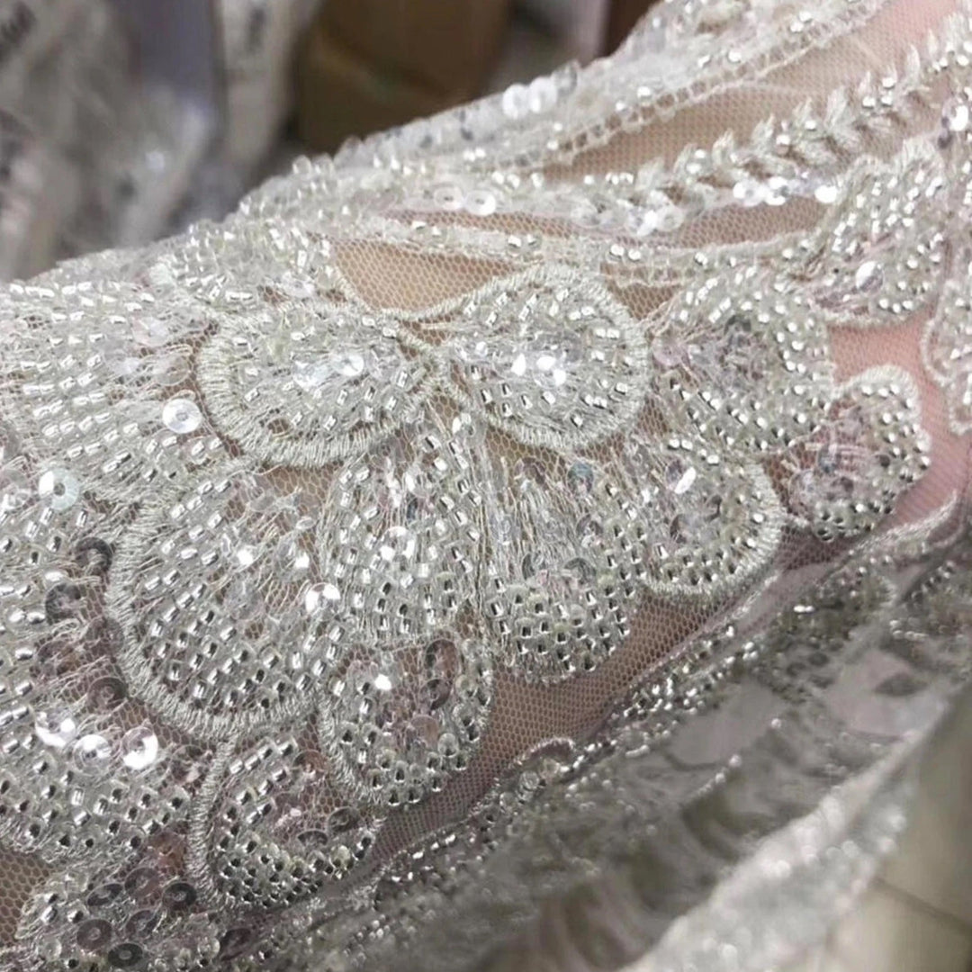 5 YARDS / Beautiful Beaded Glitter Embroidery Mesh Lace / Party Prom B Classic Modern Fabrics 5 YARDS / Beautiful Beaded Glitter Embroidery Mesh Lace / Party Prom B Classic Modern Fabrics
