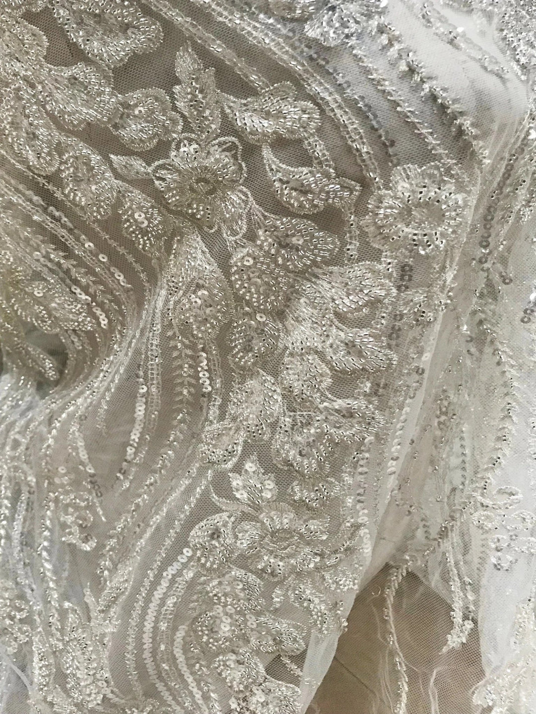 5 YARDS / Beautiful Beaded Glitter Embroidery Mesh Lace / Dress Fabric - Classic & Modern