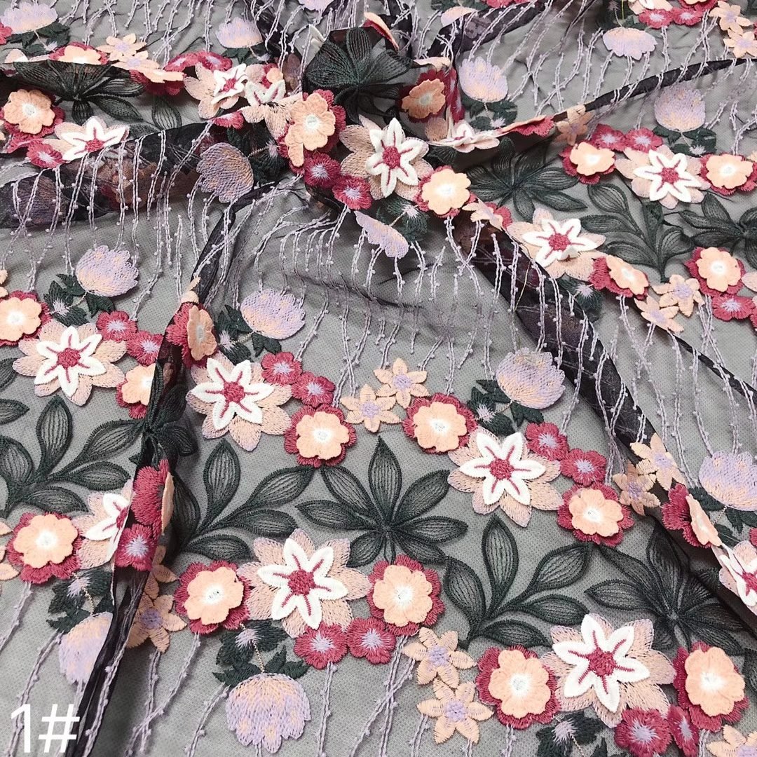 cute dress fabric 5 YARDS / Medina Cute Floral Beaded Embroidery Glitter Black Mesh Lace Party Prom Bridal Dress Fabric