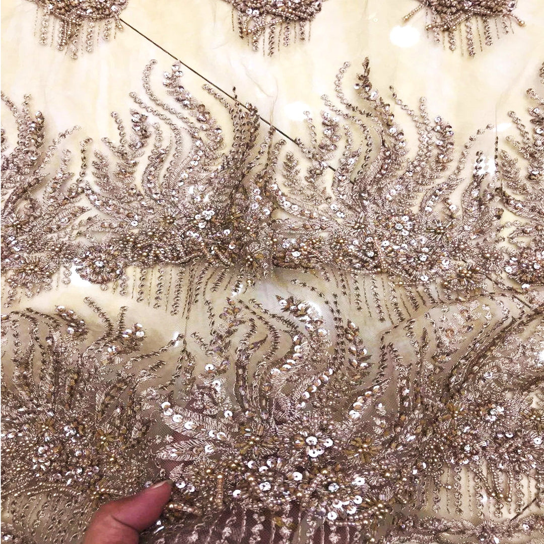 luxury dress fabrics 5 YARDS / Chahinez Isaline Abstract Floral Heavy Beads Glitter Embroidery Mesh Lace Party Prom Bridal Dress Fabric