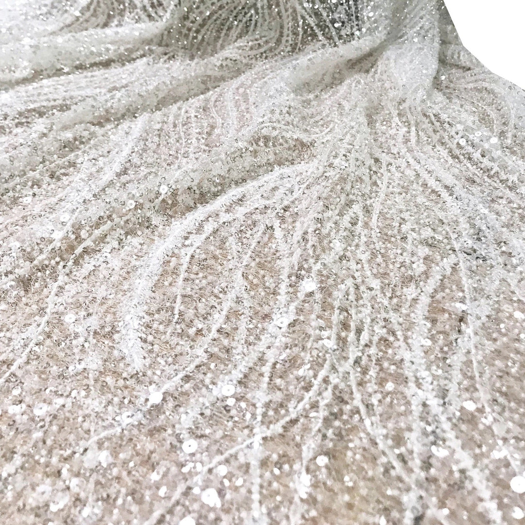 5 YARDS / Maelle Ivory Clear Off White Full Beaded Glitter Embroidery Mesh Lace Wedding Party Prom Bridal Dress Fabric 5 YARDS / Maelle Ivory Clear Off White Full Beaded Glitter Embroidery Mesh Lace Wedding Party Prom Bridal Dress Fabric