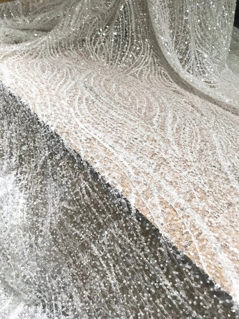 5 YARDS / Full Beaded Glitter Embroidery Mesh Lace Wedding Dress Fabric - Classic & Modern