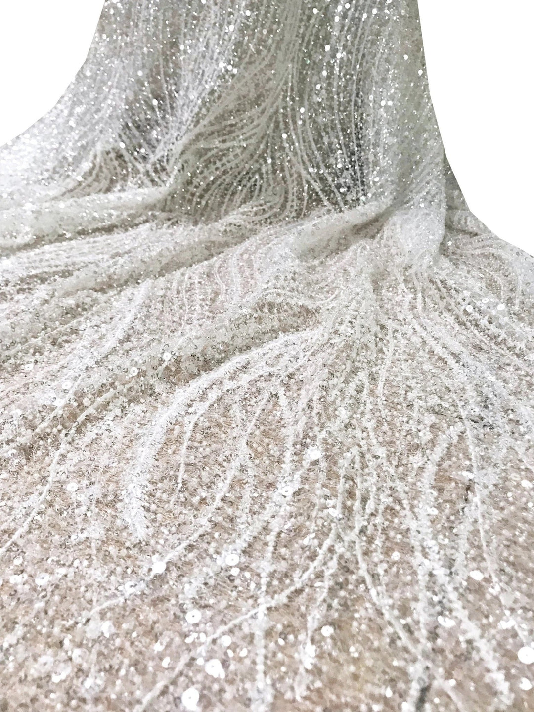 5 YARDS / Full Beaded Glitter Embroidery Mesh Lace Wedding Dress Fabric - Classic & Modern