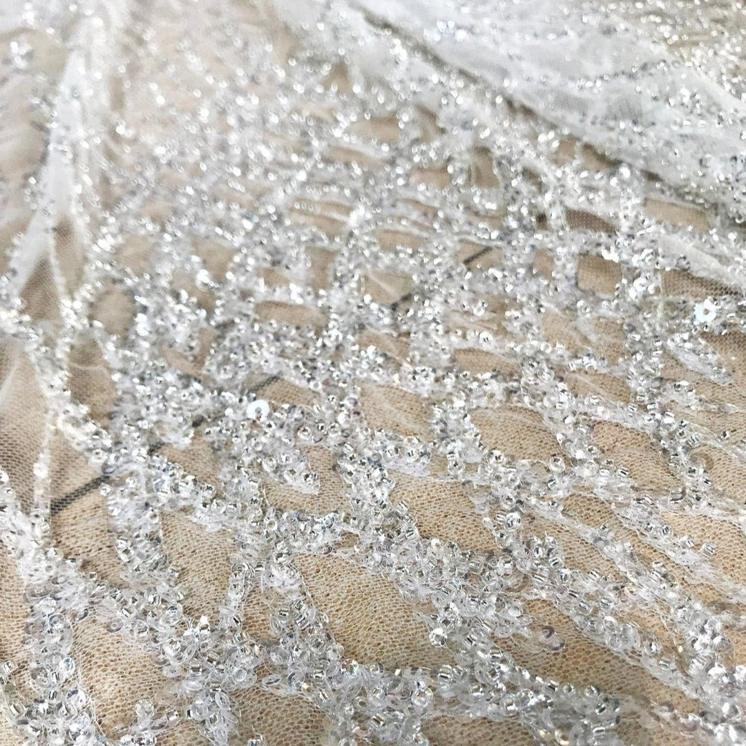 YARDS Erine Geometric Silver Beaded Glitter Embroidery Mesh