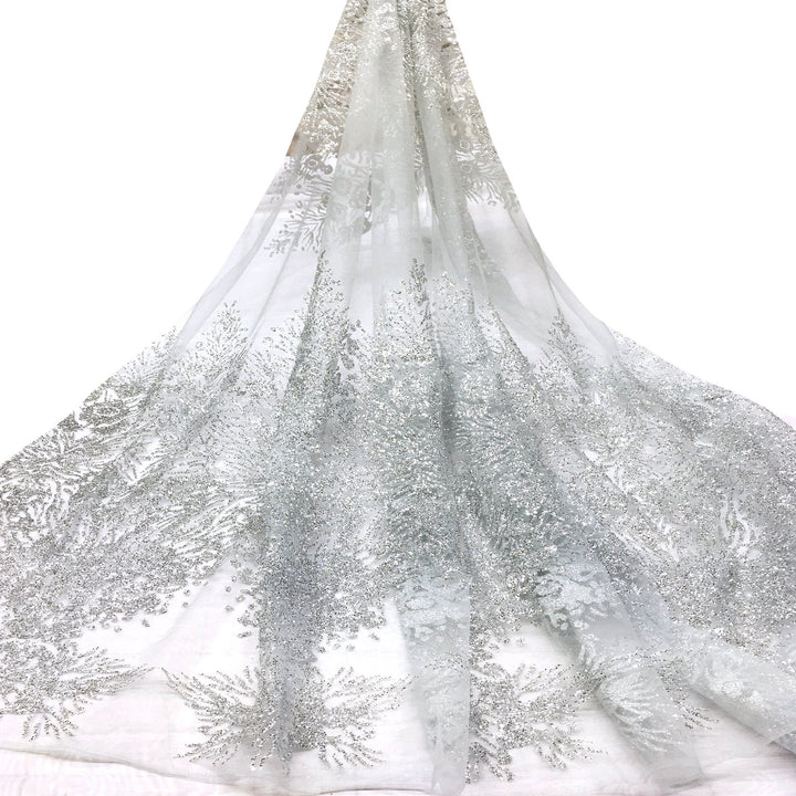 5 YARDS / LAILA SILVER Glitter Embroidery Mesh Lace / Dress Fabric - Classic & Modern