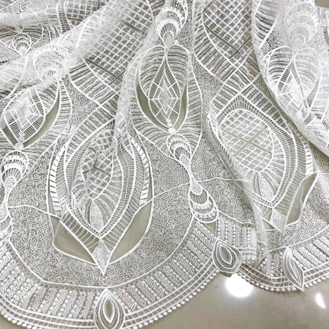 5 YARDS / MONTECASEL White Glitter Embroidery Mesh Lace / Dress Fabric - Classic & Modern