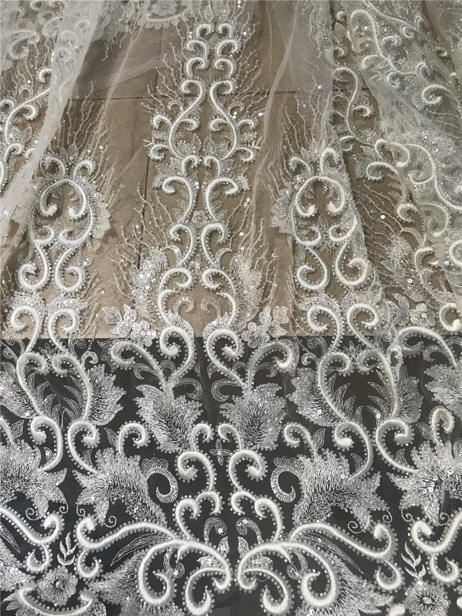 5 YARDS / Dlias Off White Sequin Beaded Glitter Embroidery Mesh Lace Classic Modern Fabrics 5 YARDS / Dlias Off White Sequin Beaded Glitter Embroidery Mesh Lace Classic Modern Fabrics