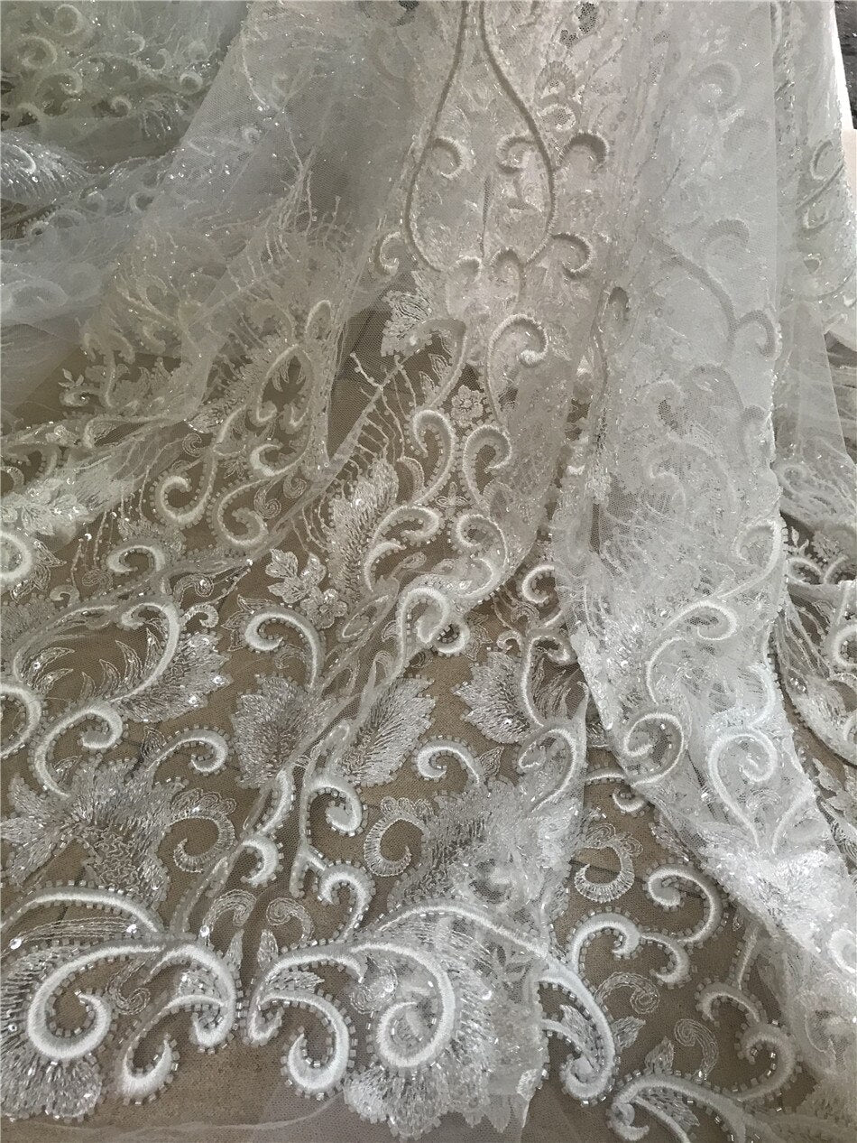 5 YARDS / Dlias Off White Sequin Beaded Glitter Embroidery Mesh Lace Classic Modern Fabrics 5 YARDS / Dlias Off White Sequin Beaded Glitter Embroidery Mesh Lace Classic Modern Fabrics