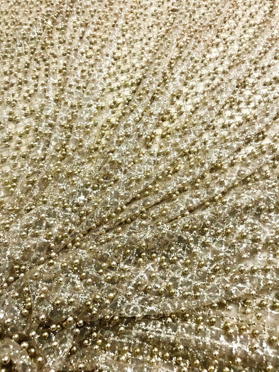 5 YARDS / Overall Gold Beads Metallic Gold Glitter Embroidery Mesh Lace / Dress Fabric - Classic & Modern