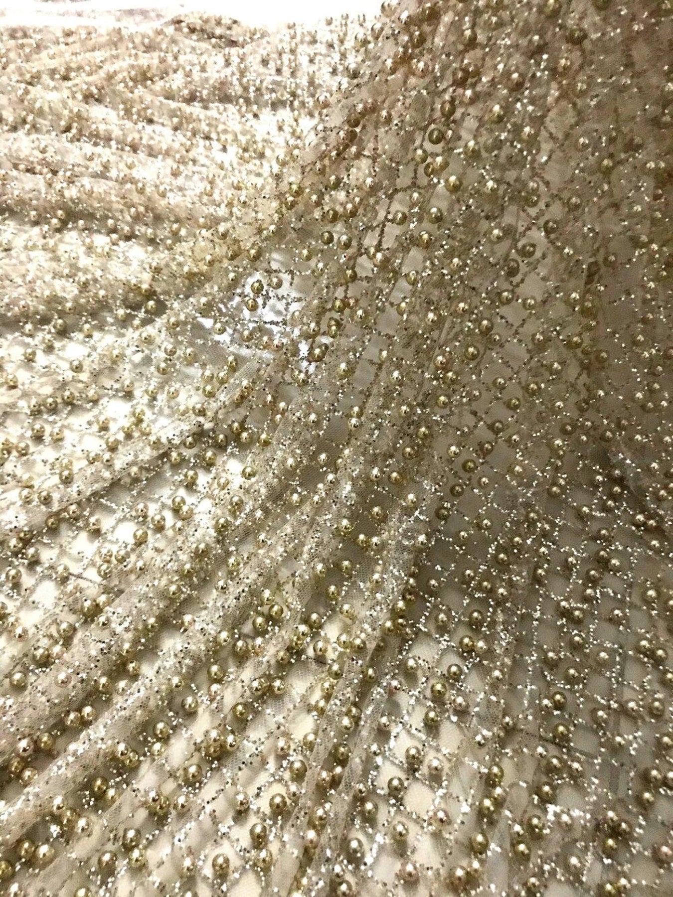 gold glitter fabric for dresses Light Gold Sequin Fabric: Full Glitters on Mesh, Sold by Yard
