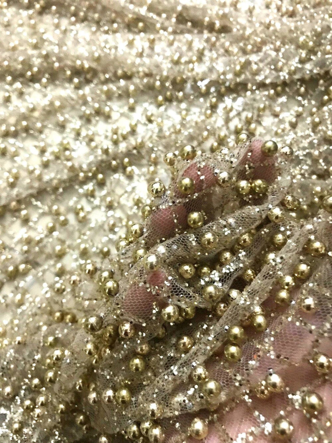 5 YARDS / Joanna Overall Gold Beads Metallic Gold Glitter Embroidery M –  Classic Modern Fabrics