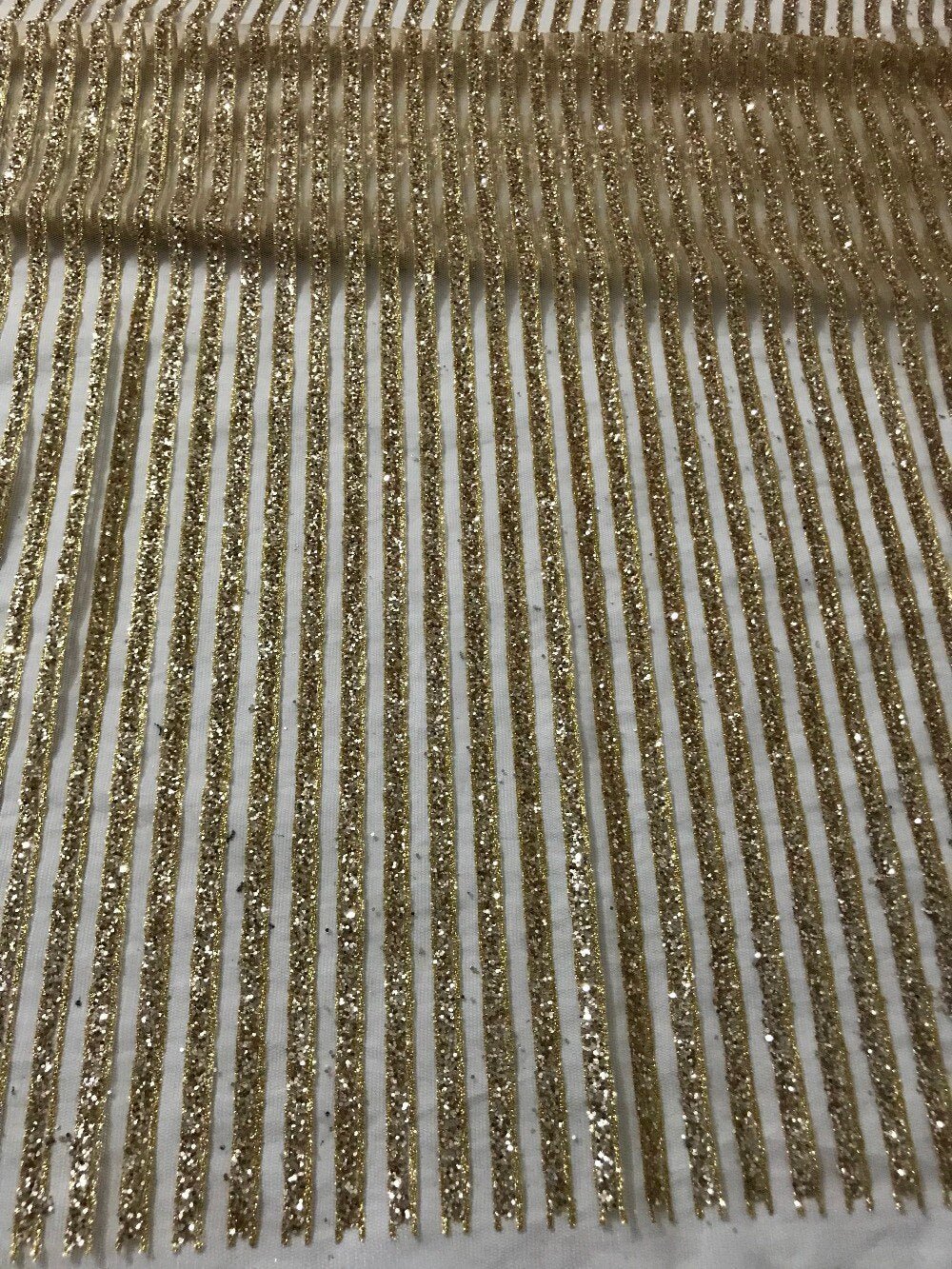 5 YARDS / Yara Striped Metallic Gold Glitter Embroidery Mesh Lace Party Prom Bridal Dress Fabric 5 YARDS / Yara Striped Metallic Gold Glitter Embroidery Mesh Lace Party Prom Bridal Dress Fabric