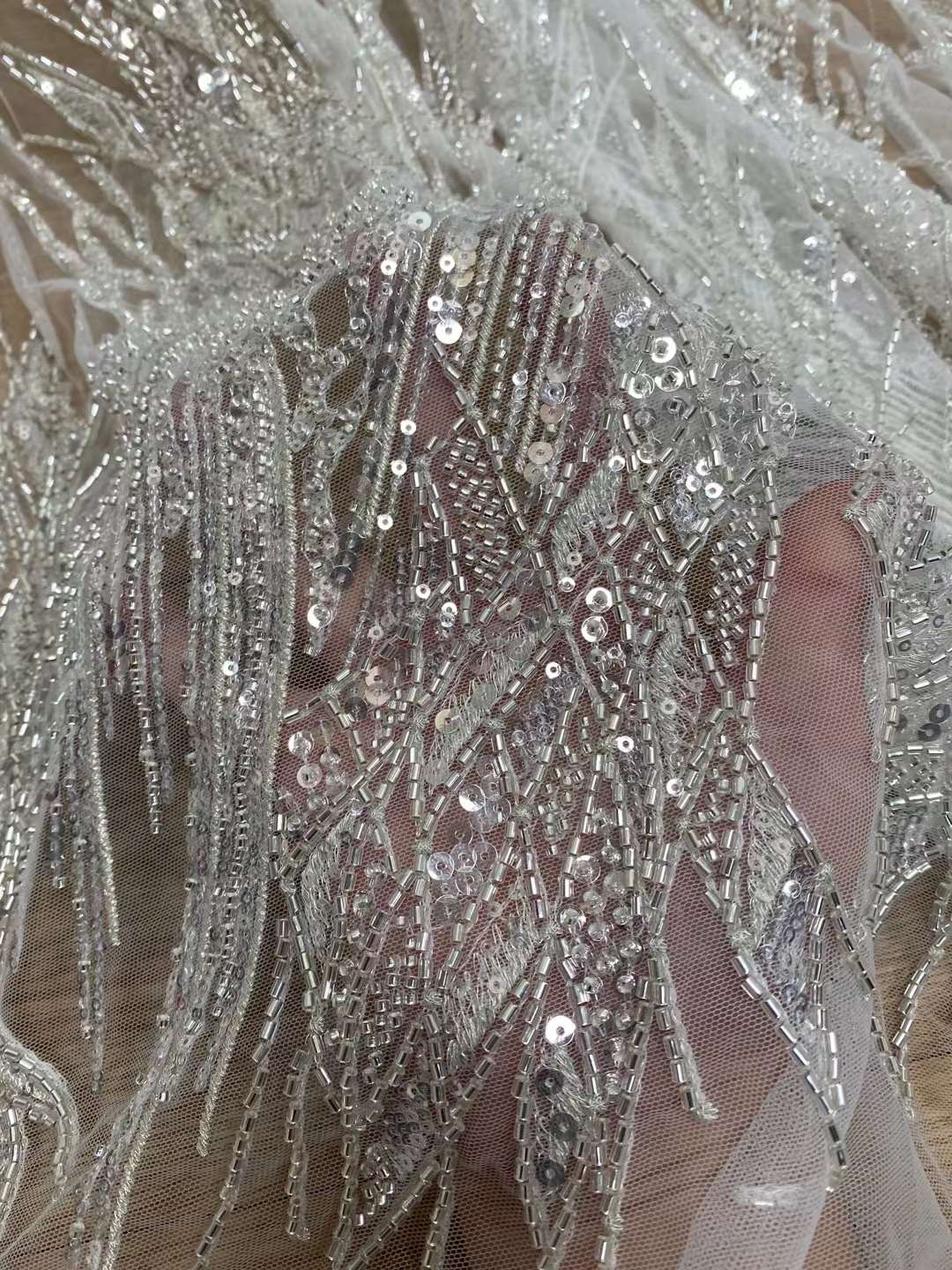 5 YARDS / Layane Waterfall Beige Ivory Sequin Beaded Embroidery Glitter Mesh Lace Party Prom Bridal Dress Fabric 5 YARDS / Layane Waterfall Beige Ivory Sequin Beaded Embroidery Glitter Mesh Lace Party Prom Bridal Dress Fabric