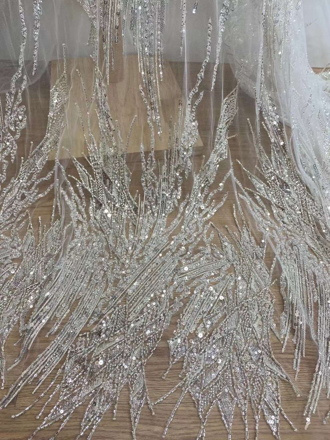 5 YARDS / Layane Waterfall Beige Ivory Sequin Beaded Embroidery Glitter Mesh Lace Party Prom Bridal Dress Fabric 5 YARDS / Layane Waterfall Beige Ivory Sequin Beaded Embroidery Glitter Mesh Lace Party Prom Bridal Dress Fabric