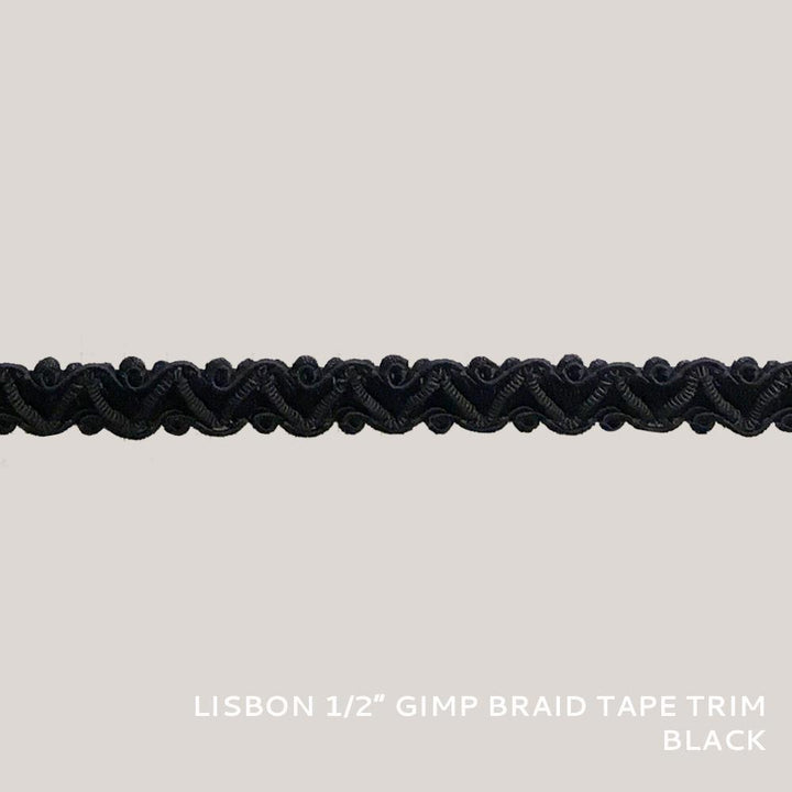 50 YARDS / Lisbon 1/2" Gimp Braid Tape Trim Black / By the bolt - Classic & Modern