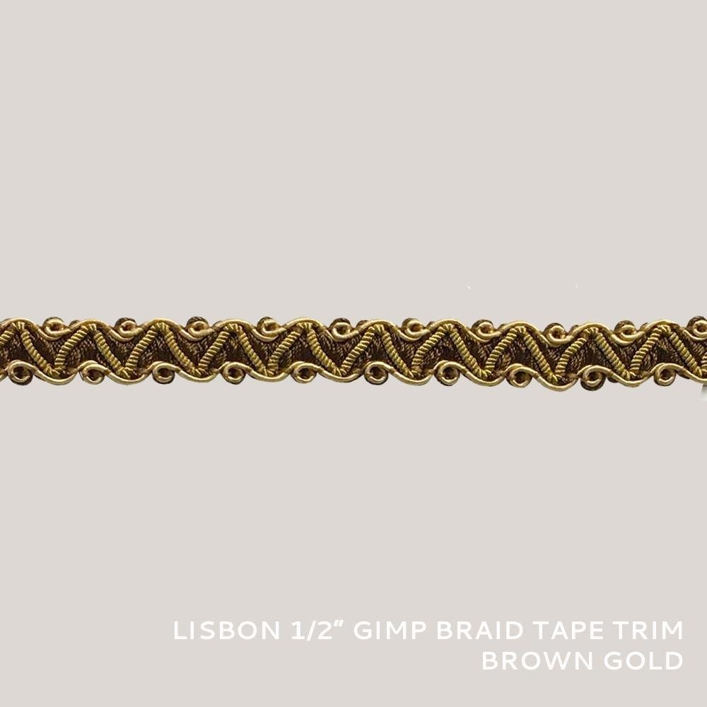 50 YARDS / Lisbon 1/2" Gimp Braid Tape Trim Brown Gold / By the bolt - Classic & Modern