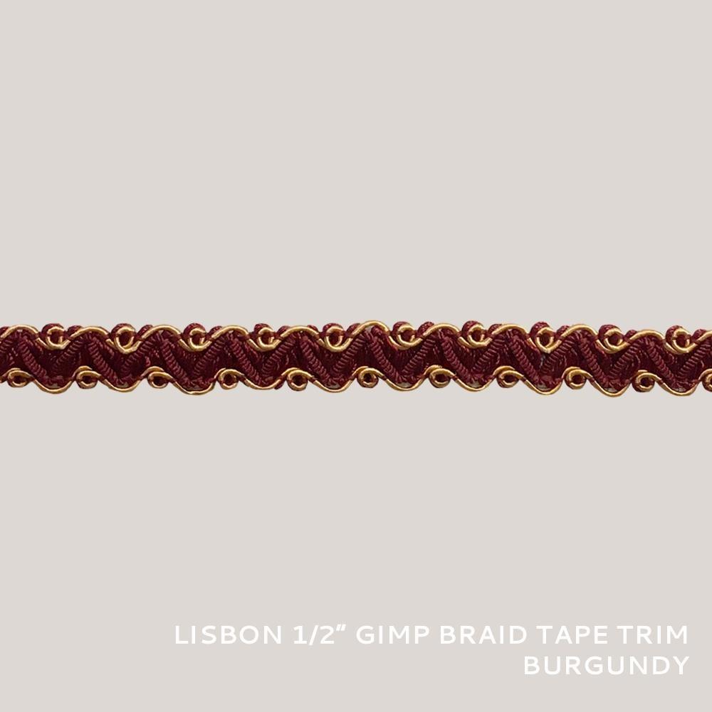 50 YARDS / Lisbon 1/2" Gimp Braid Tape Trim Burgundy / By the bolt - Classic & Modern