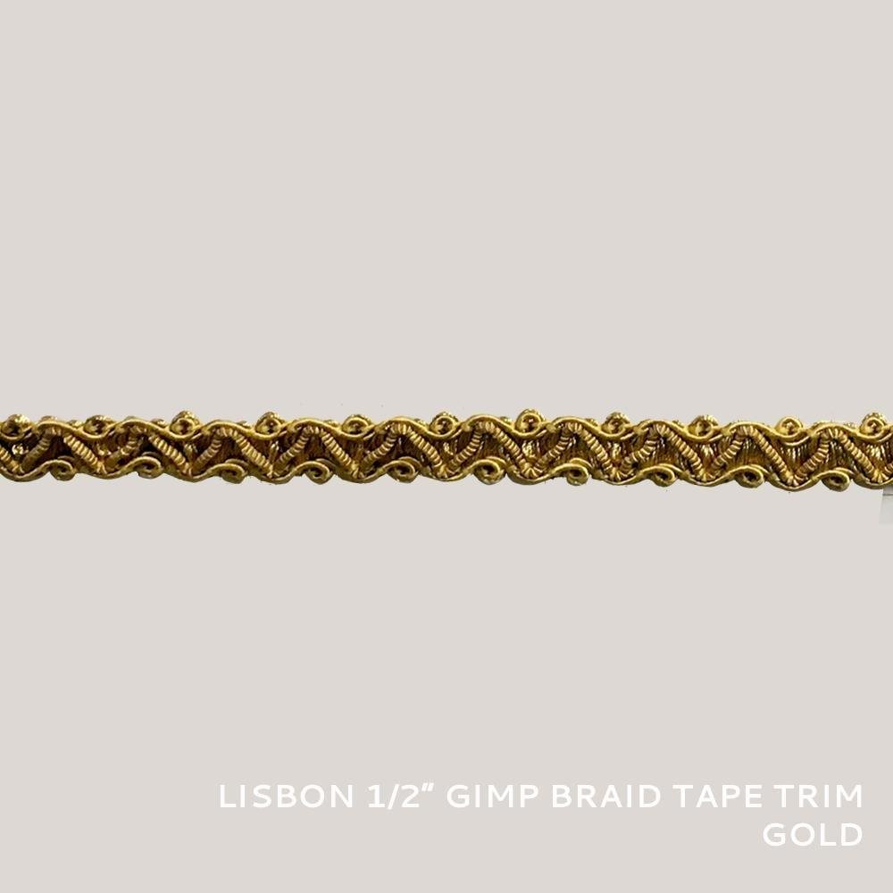 50 YARDS / Lisbon 1/2" Gimp Braid Tape Trim Gold / By the bolt - Classic & Modern