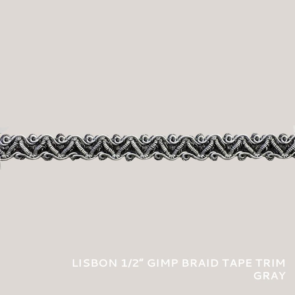 50 YARDS / Lisbon 1/2" Gimp Braid Tape Trim Gray / By the bolt - Classic & Modern