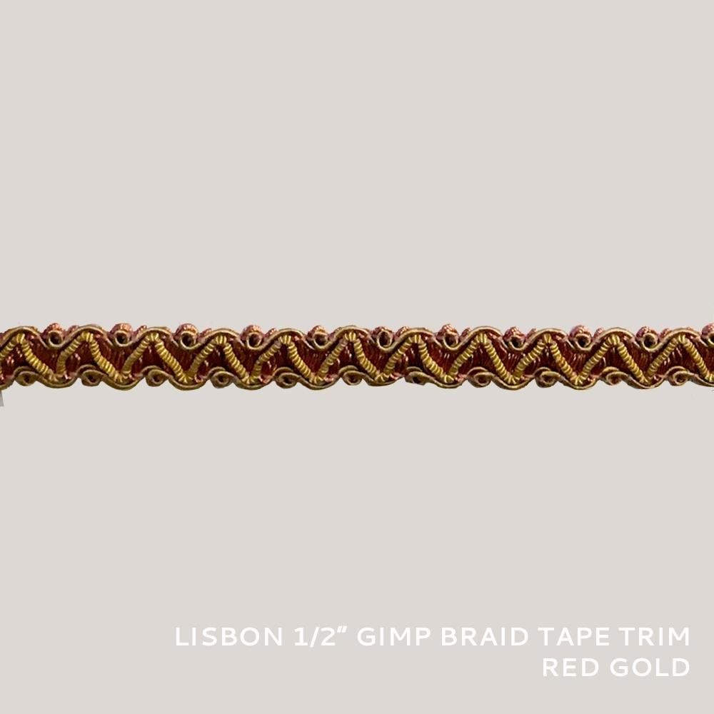 50 YARDS / Lisbon 1/2" Gimp Braid Tape Trim Red Gold / By the bolt - Classic & Modern