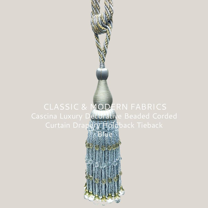 Cascina Luxury Decorative Beaded Corded Curtain Drapery Holdback Tieback Blue - Classic & Modern