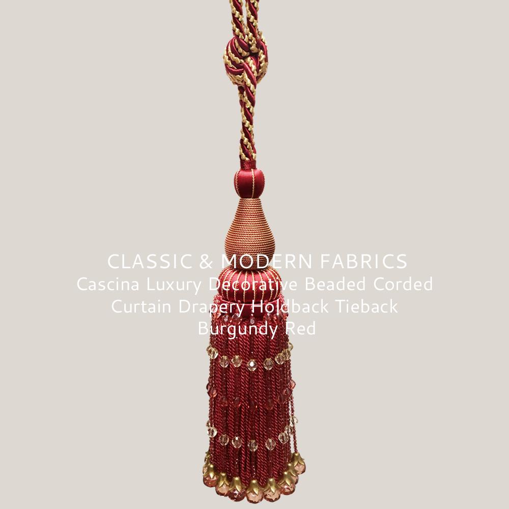 Cascina Luxury Decorative Beaded Corded Curtain Drapery Holdback Tieback Burgundy Red - Classic & Modern