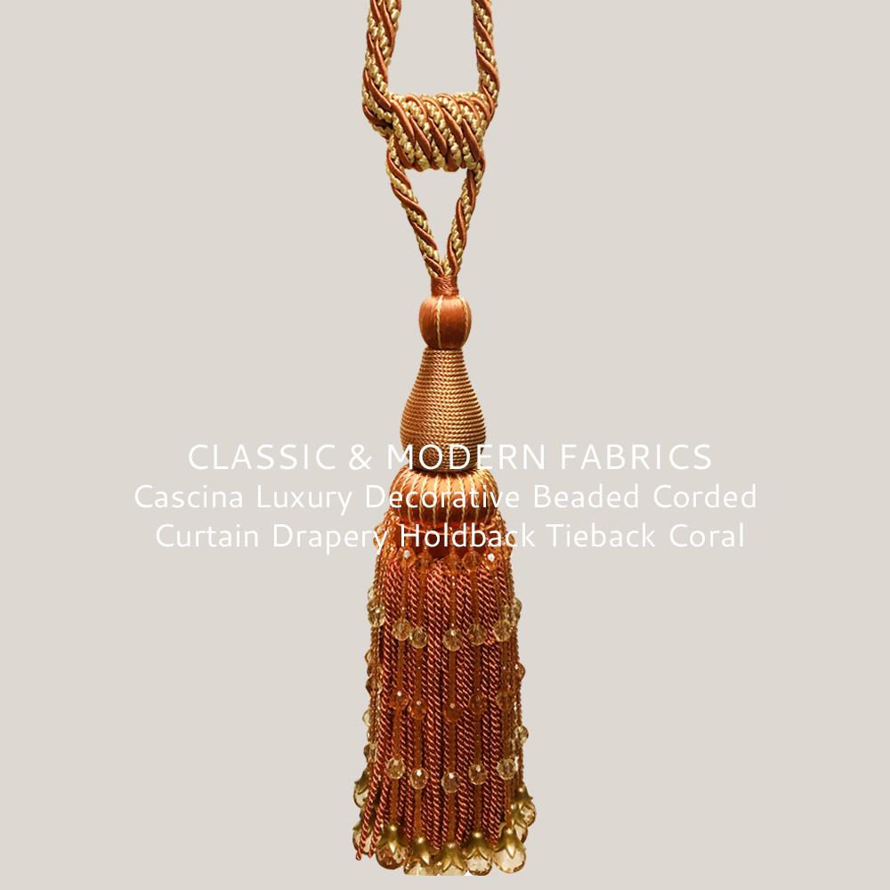 Cascina Luxury Decorative Beaded Corded Curtain Drapery Holdback Tieback Coral - Classic & Modern