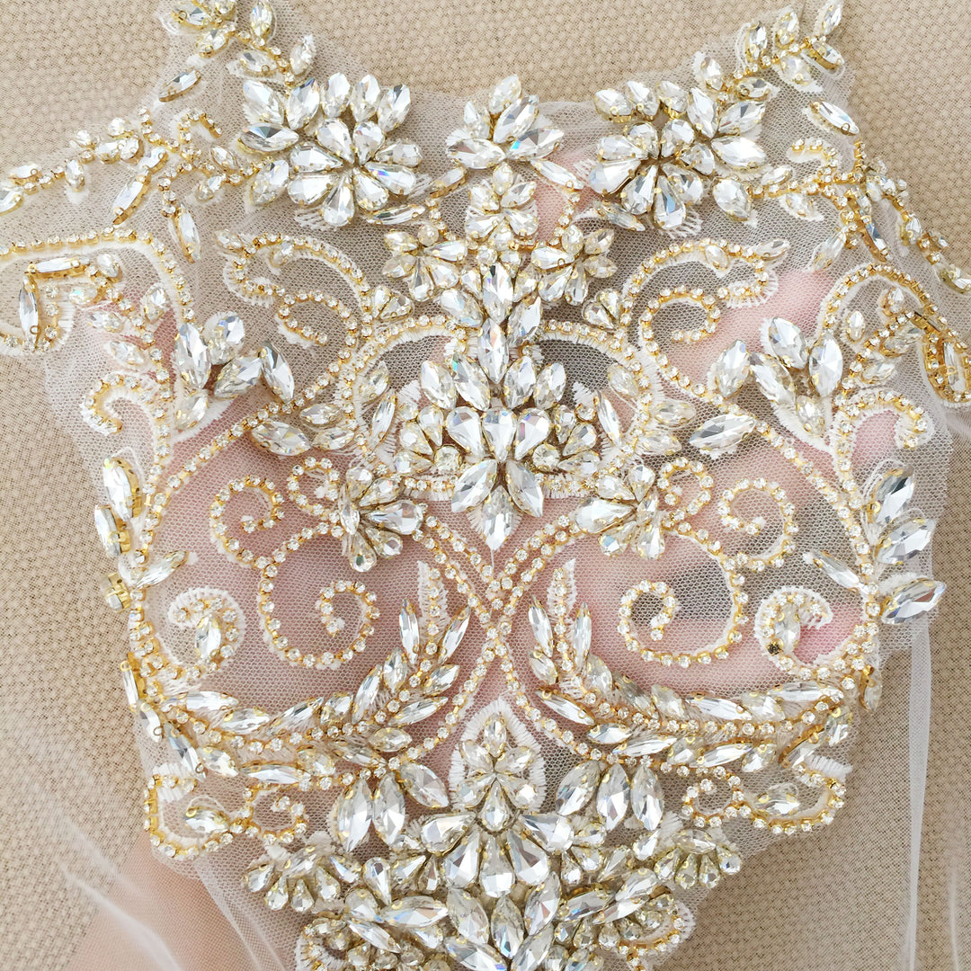 1 Piece / 2 COLORS / Bridal Wedding Party Rhinestone Bridal Beaded Glitter Full Body Applique