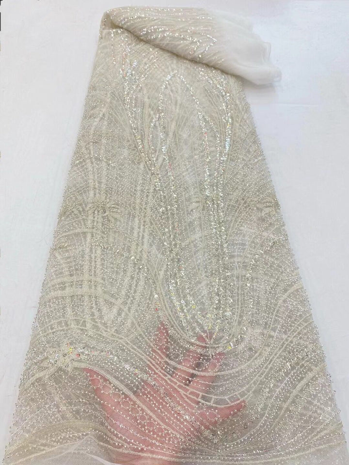 5 YARDS / 15 COLORS /  Hailey Sequin Abstract Lines Beaded Embroidery Tulle Mesh Lace Party Prom Bridal Dress Fabric
