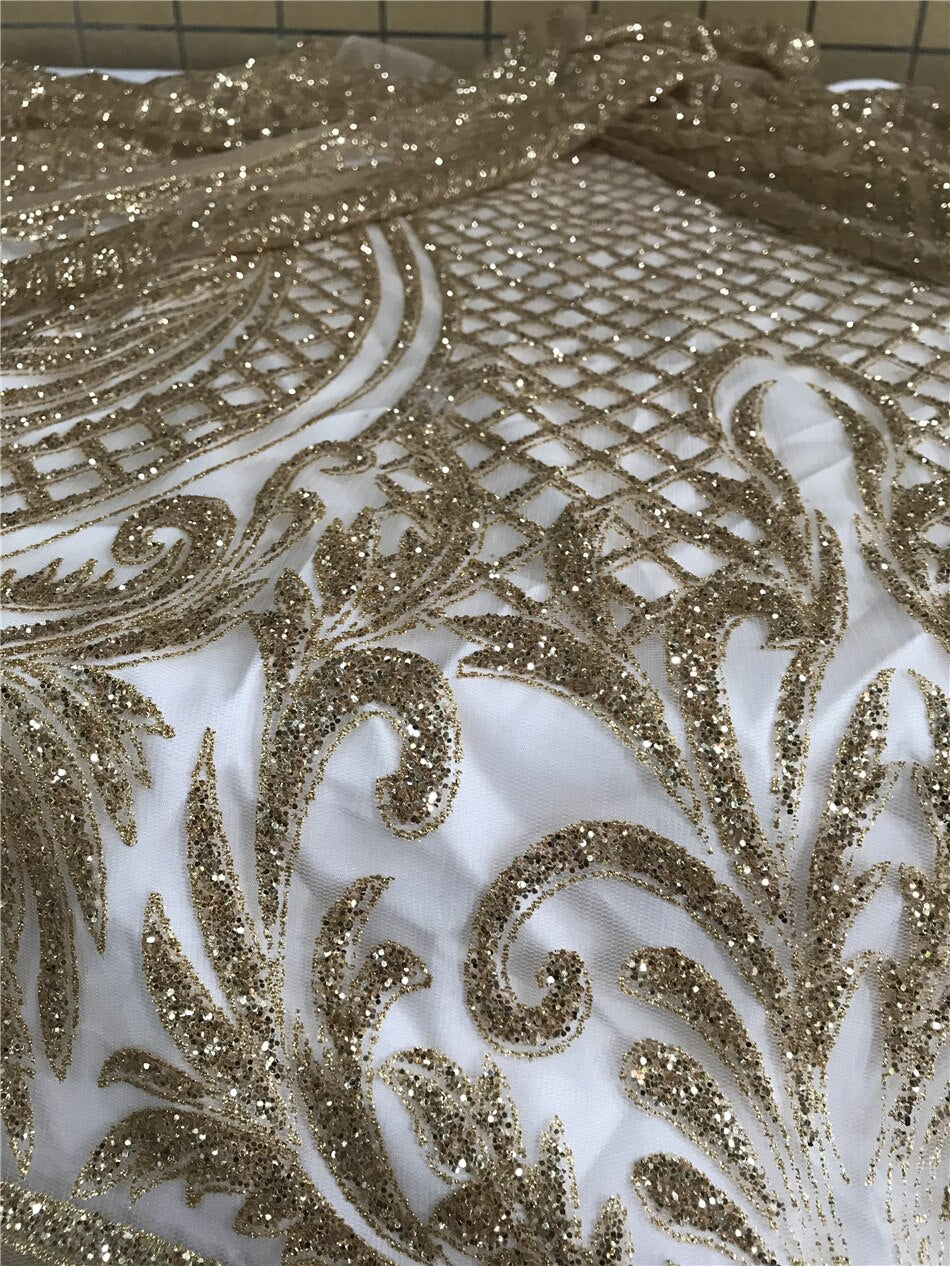 5 YARD / 2 COLORI / Tessuto per abiti da cerimonia nuziale in pizzo con rete glitter argento e oro Anne-Laure