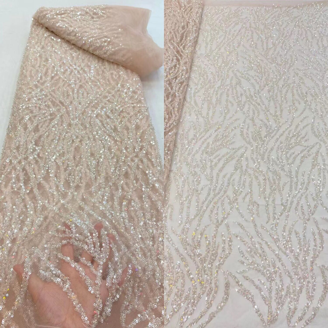 5 YARDS / 15 COLORS /  Hailey Sequin Abstract Lines Beaded Embroidery Tulle Mesh Lace Party Prom Bridal Dress Fabric