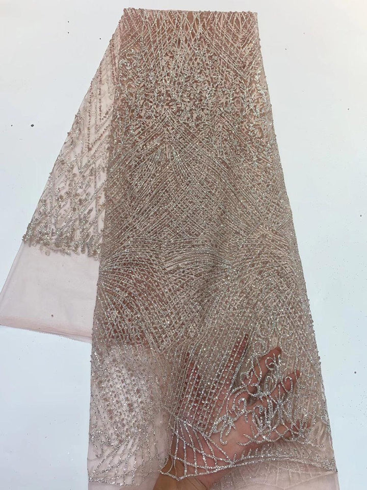 5 YARDS / 9 COLORI / Tessuto per abiti da cerimonia nuziale in pizzo a rete con ricami di perline astratti Octavie