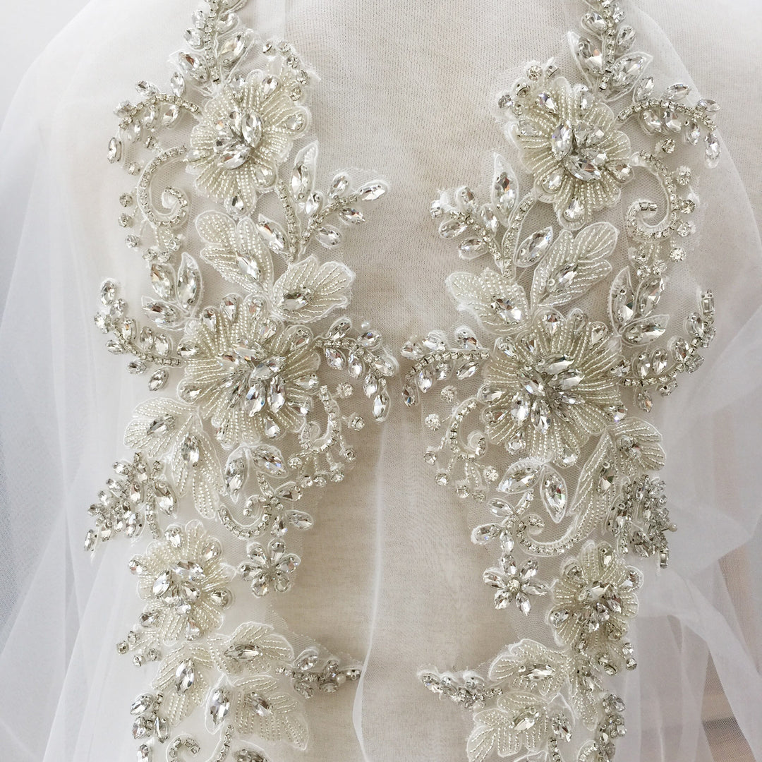 PAIR / Bridal Wedding Party Rhinestone Bridal Beaded Glitter Full Body Applique