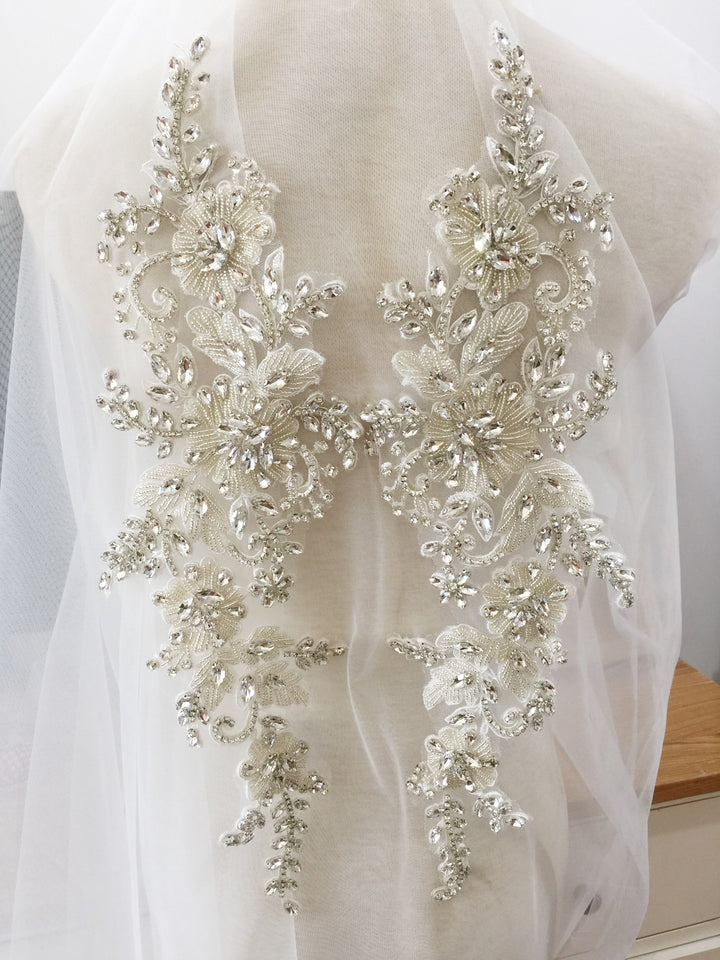 beaded lace applique for wedding dress H0964