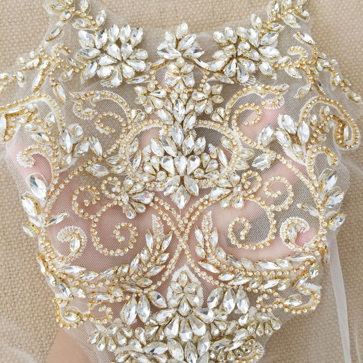 1 Piece / 2 COLORS / Bridal Wedding Party Rhinestone Bridal Beaded Glitter Full Body Applique