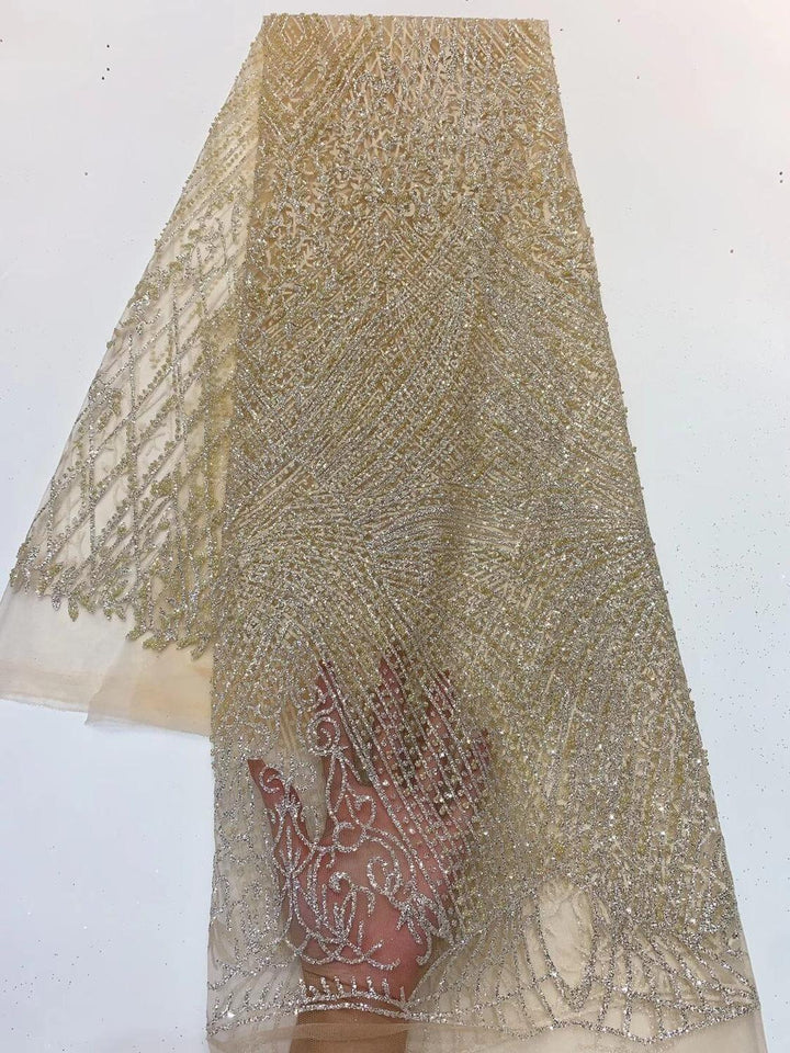 5 YARDS / 9 COLORI / Tessuto per abiti da cerimonia nuziale in pizzo a rete con ricami di perline astratti Octavie