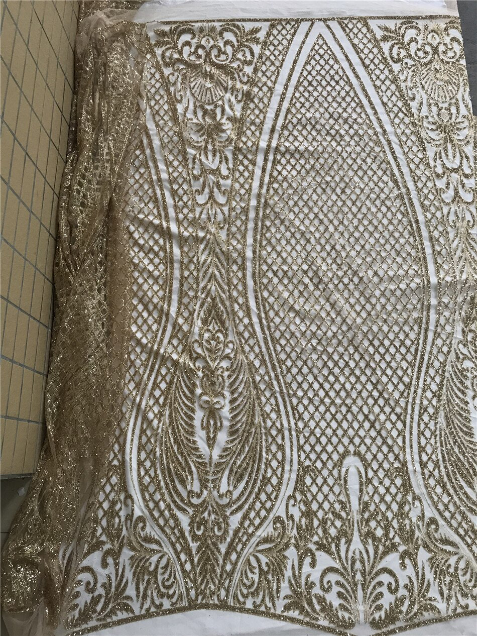 5 YARDS / 2 COLORS / Anne-Laure Silver Gold Embroidery Glitter Mesh Lace Wedding Party Dress Fabric