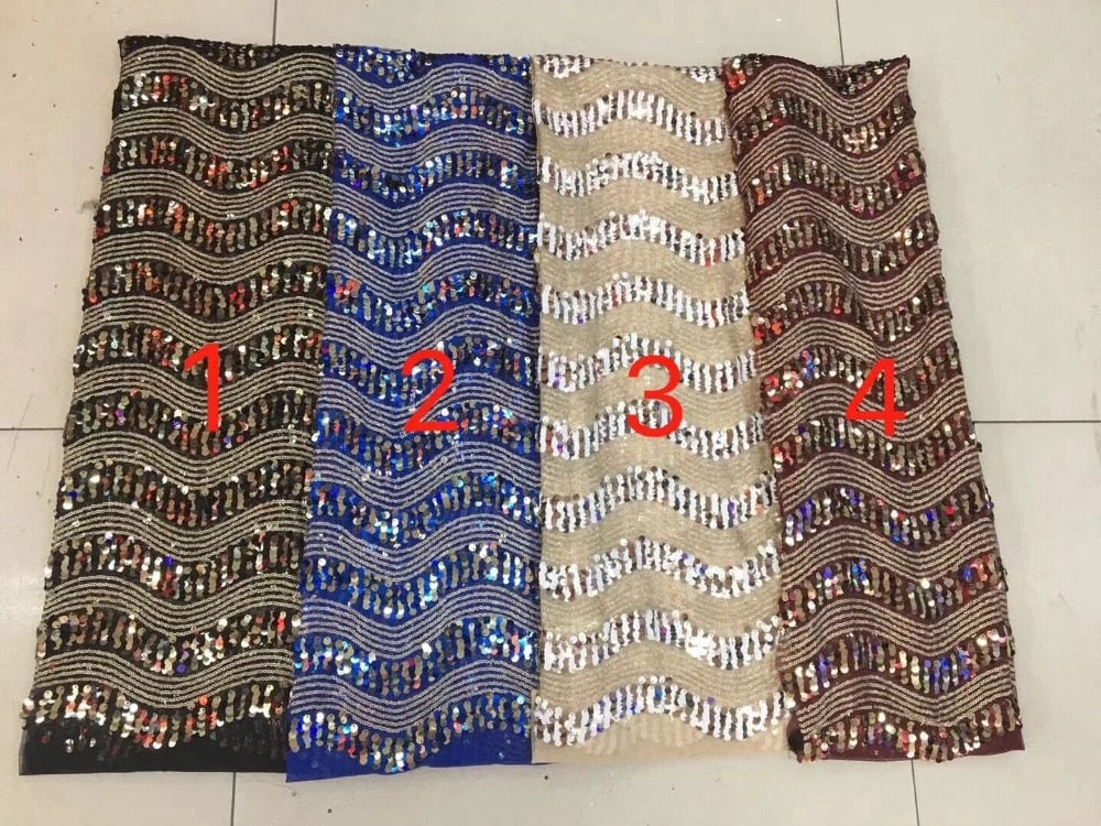 5 YARDS / 4 COLORS / Maëlle Geometric Beaded Embroidery Sequin Mesh Lace Wedding Party Dress Fabric