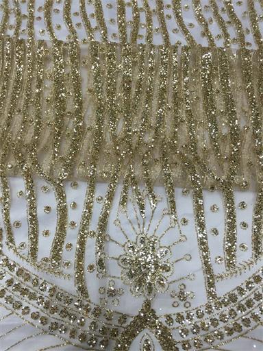 5 YARDS / Fleurine Floral Beaded Embroidery Sparkly Glitter Mesh Lace  Party Prom Bridal Dress Fabric